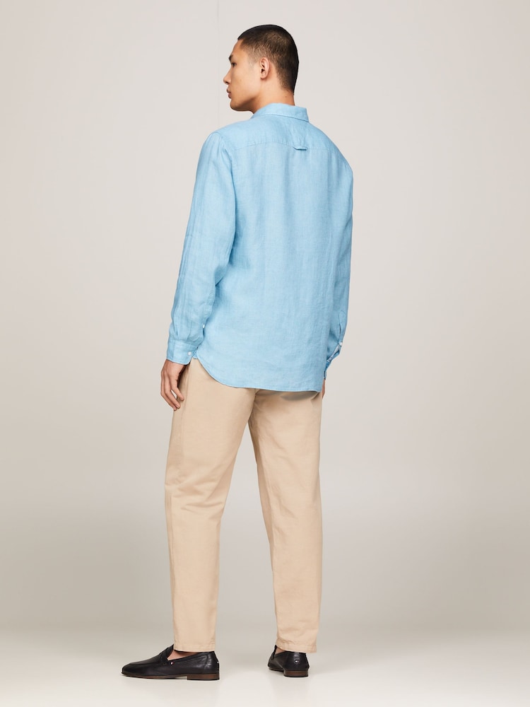 Tommy Hilfiger Blue 100% Linen Pigment Dyed Shirt - Image 2 of 4 Tommy Hilfiger Blue 100% Linen Pigment Dyed Shirt - Image 2 of 4