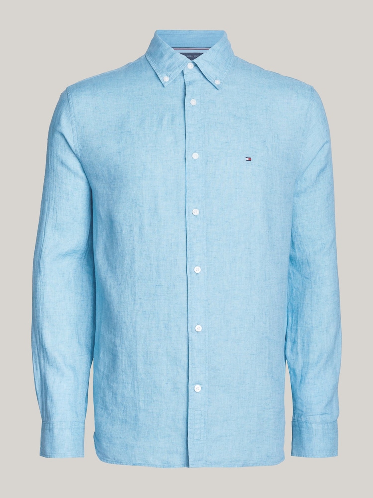 Tommy Hilfiger Blue 100% Linen Pigment Dyed Shirt - Image 4 of 4