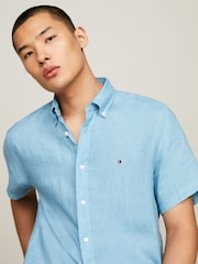 Синий - Tommy Hilfiger Pigment Dyed 100% Linen Shirt - Изображение 4 из 4