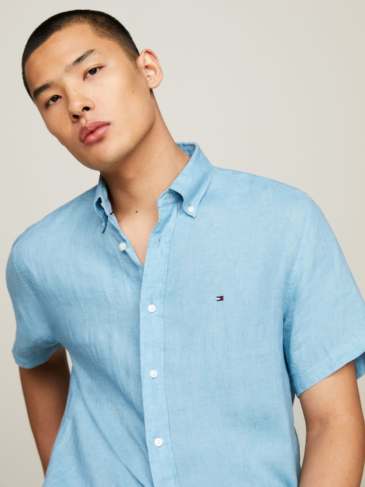 Синий - Tommy Hilfiger Pigment Dyed 100% Linen Shirt - Изображение 4 из 4