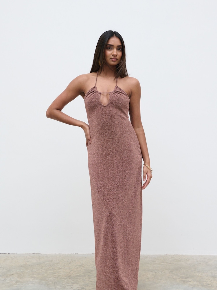 Pretty Lavish Bronze Rose Myka Shimmer Jersey Slip Dress - Image 1 of 4