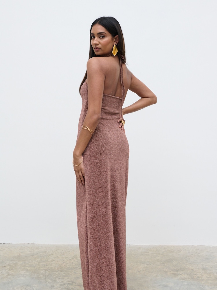 Pretty Lavish Bronze Rose Myka Shimmer Jersey Slip Dress - Image 4 of 4
