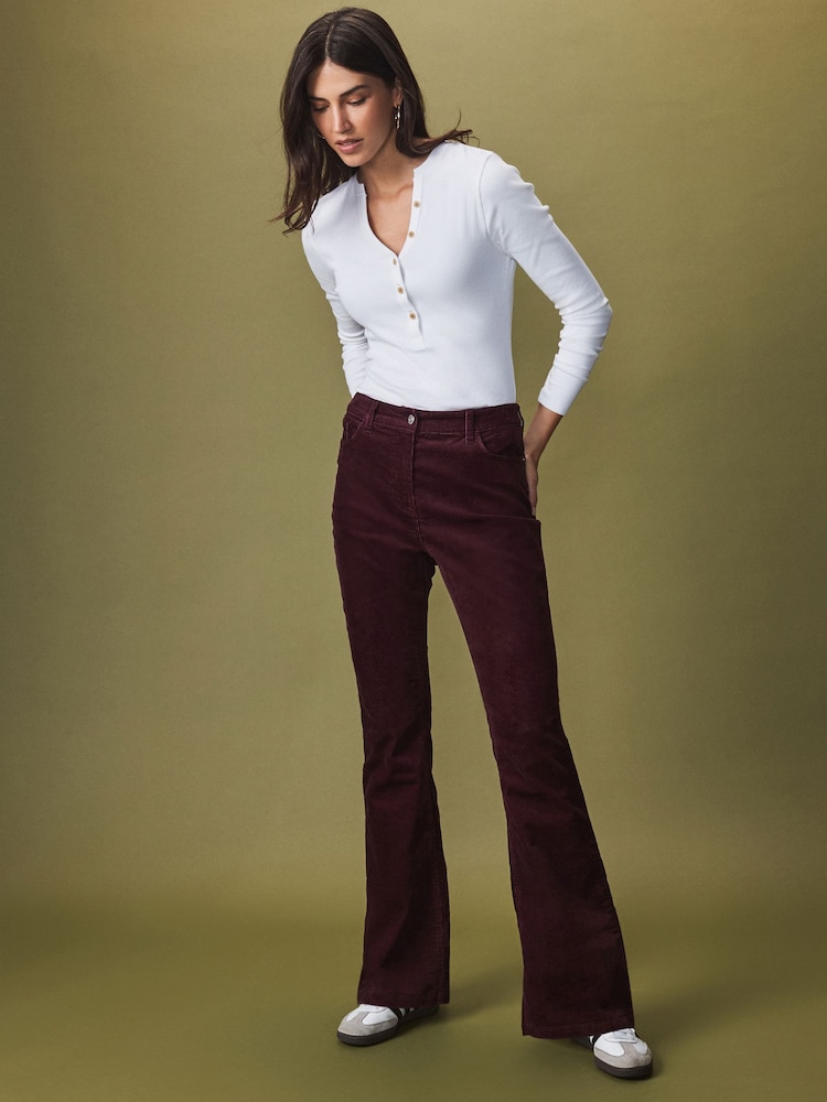 Burgundy Cord Flared Trousers - Image 1 of 7