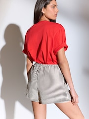 Black and White Boy Textured Stripe Tie Waist Shorts - Image 3 of 6