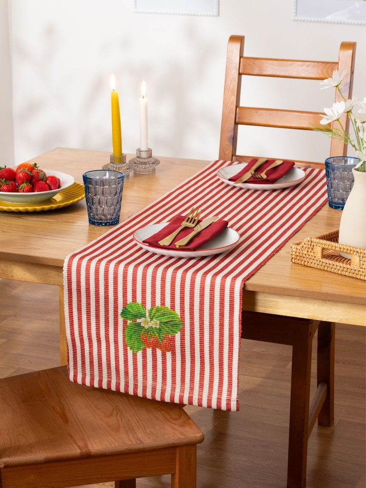Wylder Candy Cane Strawberry Stripes 230x35cm Table Runner - Image 1 of 5