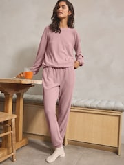 Pink Cosy Waffle Long Sleeve Pyjamas - Image 1 of 12