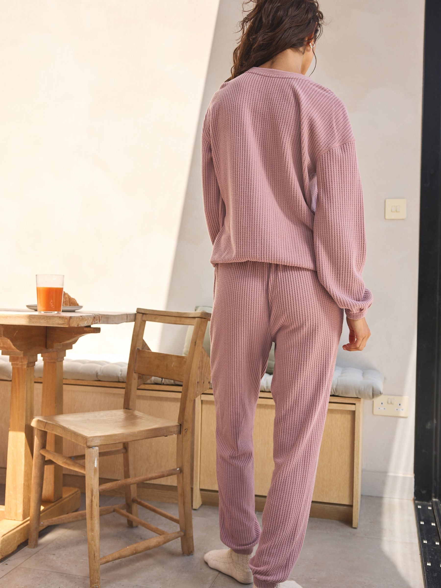 Buy Pink Cosy Waffle Long Sleeve Pyjamas from Next USA