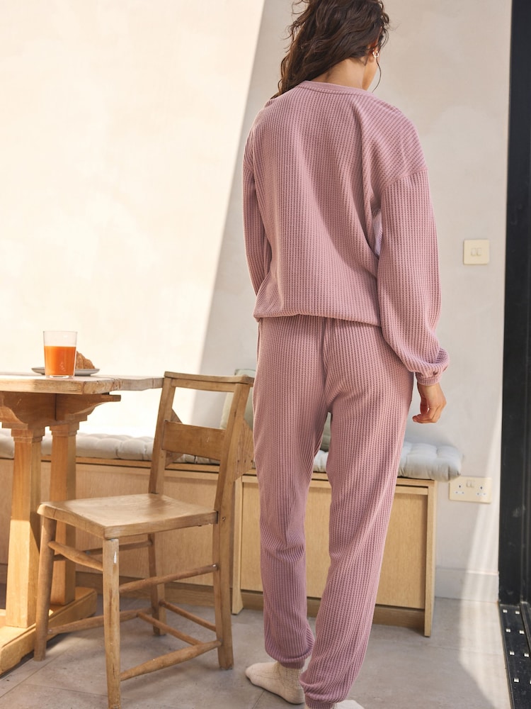 Pink Cosy Waffle Long Sleeve Pyjamas - Image 2 of 12