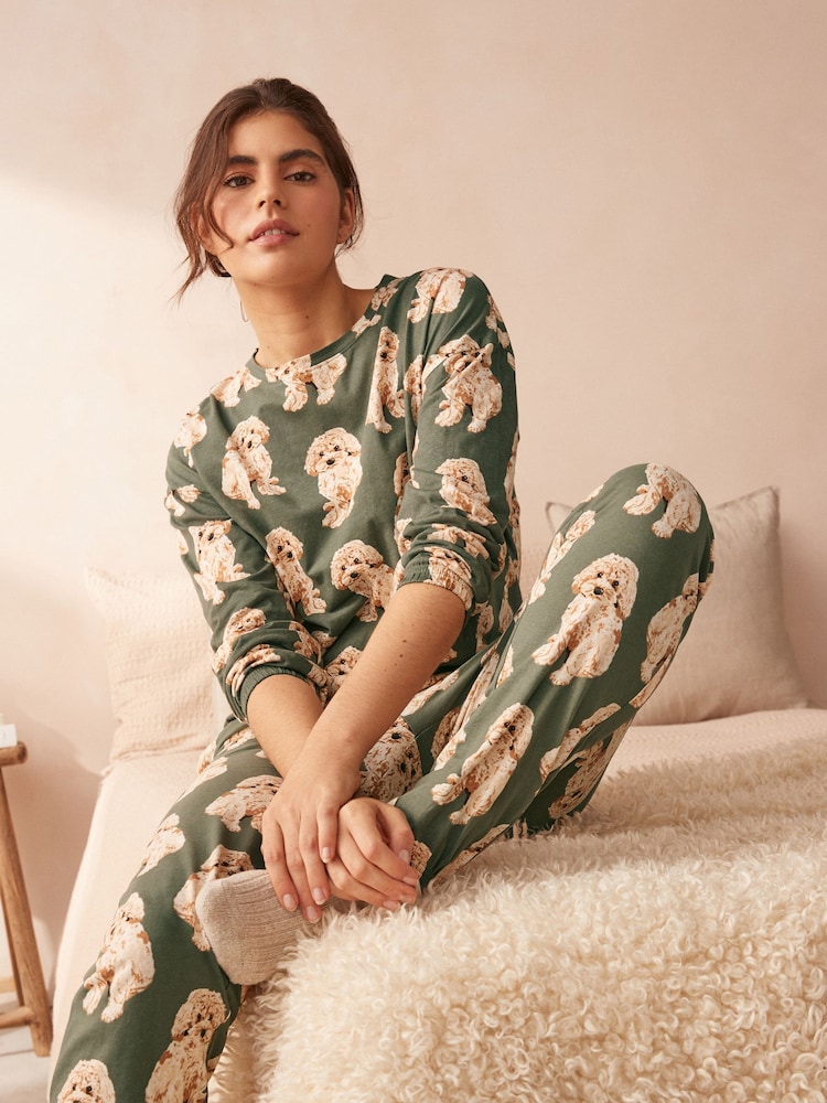 Sage Green Charlie The Cockapoo 100% Cotton Long Sleeve Pyjamas - Image 1 of 11