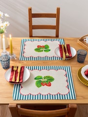 Wylder Blue Strawberry Stripes 46x36cm Table Placemats Set Of 4 - Image 2 of 6