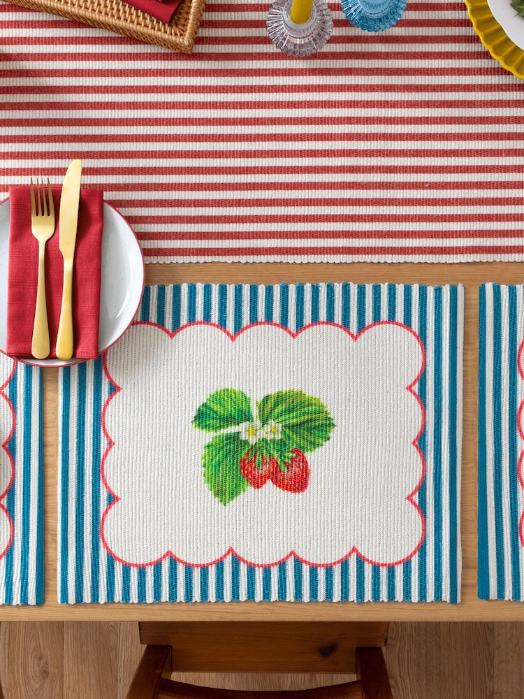 Wylder Blue Strawberry Stripes 46x36cm Table Placemats Set Of 4 - Image 3 of 6