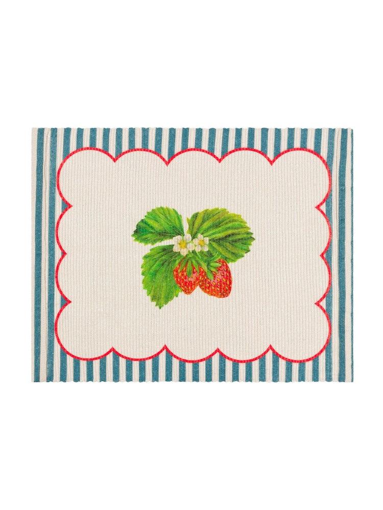 Wylder Blue Strawberry Stripes 46x36cm Table Placemats Set Of 4 - Image 5 of 6