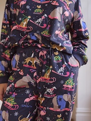 Navy Blue Animals Christmas Cosy Long Sleeve Pyjamas - Image 4 of 10