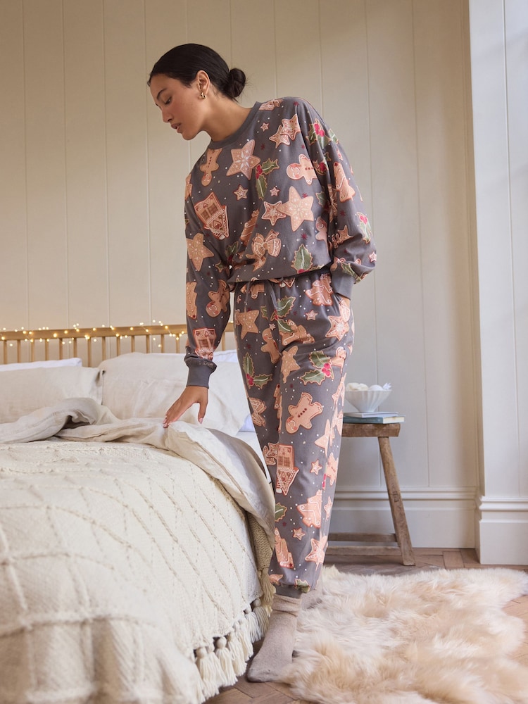 Grey Gingerbread Christmas Cosy Long Sleeve Pyjamas - Image 1 of 9