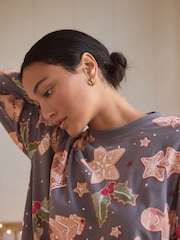 Grey Gingerbread Christmas Cosy Long Sleeve Pyjamas - Image 4 of 9