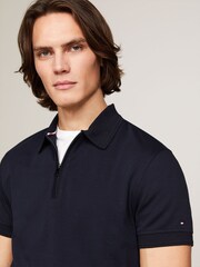 Tommy Hilfiger Blue Slim Fit Zip 100% Cotton Polo Top - Image 4 of 5
