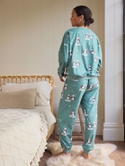 Sage Green Puffins Christmas Cosy Long Sleeve Pyjamas - Image 3 of 7