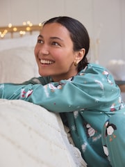 Sage Green Puffins Christmas Cosy Long Sleeve Pyjamas - Image 4 of 7