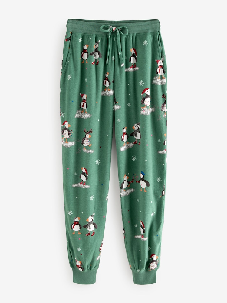 Sage Green Puffins Christmas Cosy Long Sleeve Pyjamas - Image 6 of 7