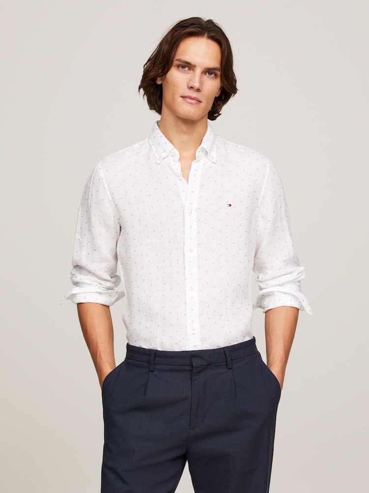 Tommy Hilfiger Blue Linen Dot Shirt - Image 1 of 6
