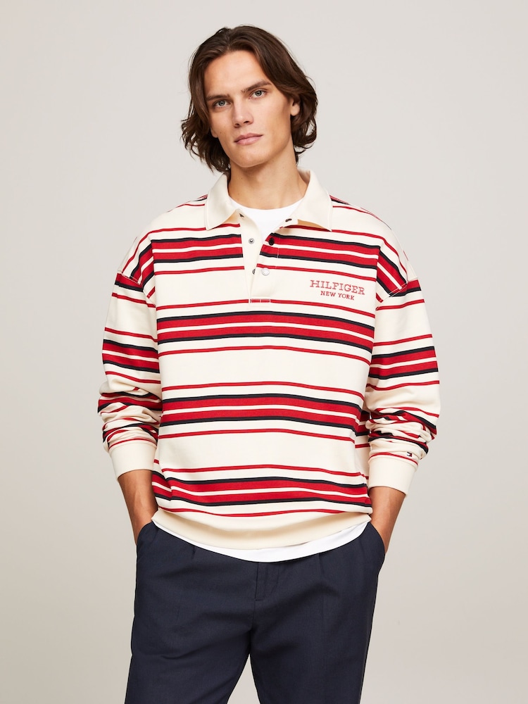 Tommy Hilfiger Natural Monotype Stripe Rugby 100% Cotton Top - Image 1 of 6