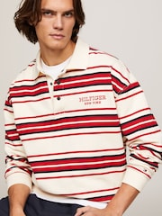 Tommy Hilfiger Natural Monotype Stripe Rugby 100% Cotton Top - Image 4 of 6