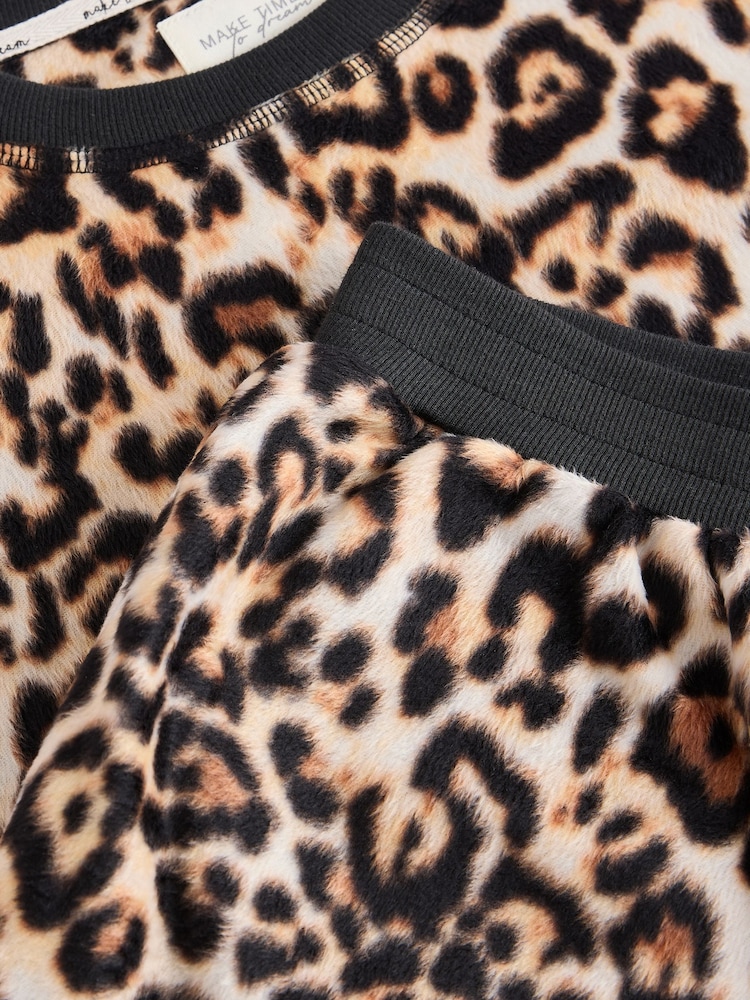 Leopard Print Long Sleeve Fleece Pyjamas - Image 11 of 11