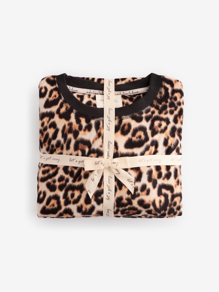 Leopard Print Long Sleeve Fleece Pyjamas - Image 2 of 11