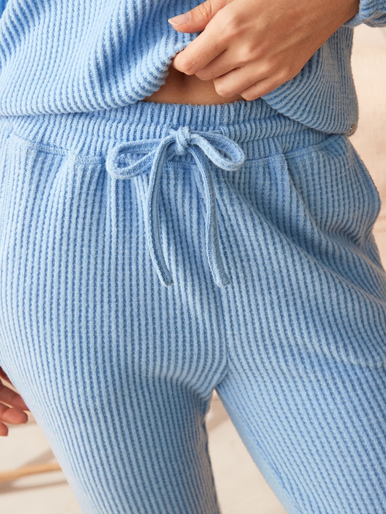 Blue Cosy Waffle Long Sleeve Pyjamas - Image 4 of 10