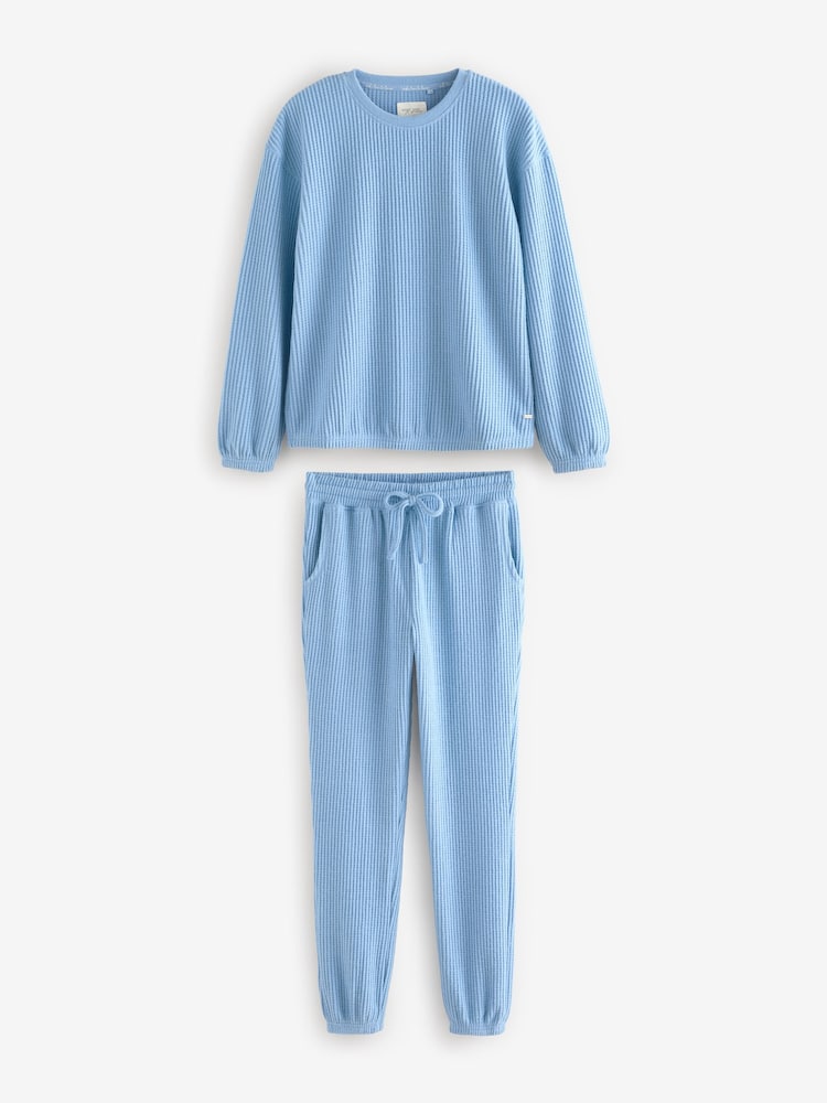 Blue Cosy Waffle Long Sleeve Pyjamas - Image 5 of 10