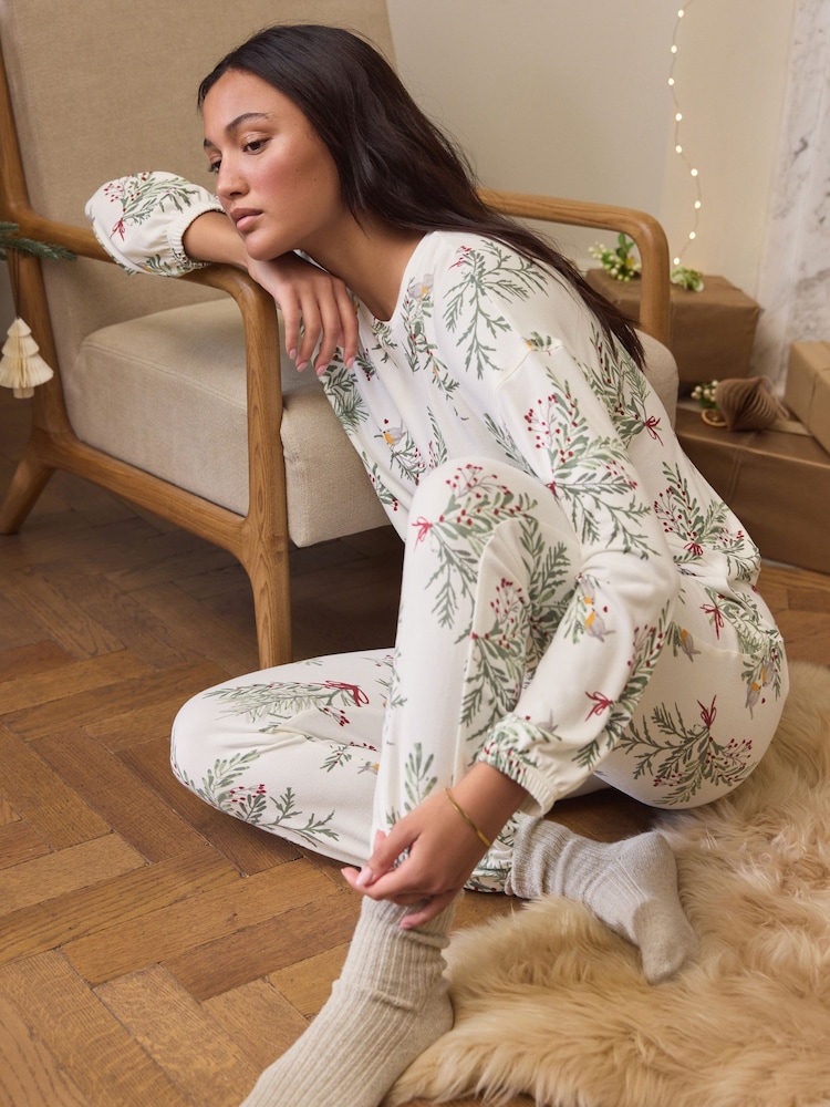 White Robin Christmas Cosy Long Sleeve Pyjamas - Image 1 of 6
