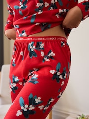 Red Mistletoe 100% Cotton Christmas Long Sleeve Pyjamas - Image 4 of 10
