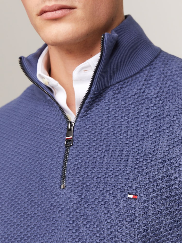 Tommy Hilfiger Blue Structure Zip Mock Sweater - Image 4 of 4