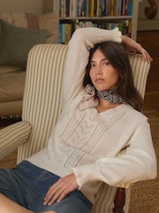 Laura Ashley Ecru White Pointelle V-Neck Jumper - Image 1 of 12