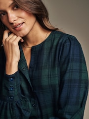 Laura Ashley Green/Black Navy Watch Check Puff Sleeve Blouse - Image 5 of 5
