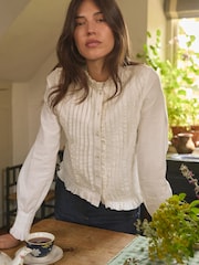 Laura Ashley White Lace Trim Pintuck Blouse - Image 1 of 4
