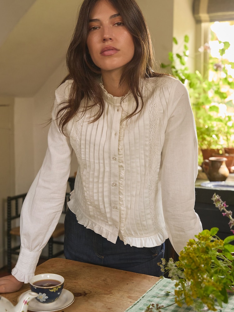 Laura Ashley White Lace Trim Pintuck Blouse - Image 1 of 4