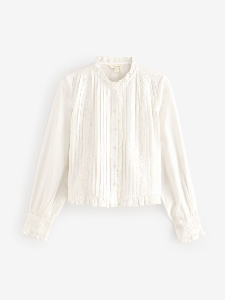 Laura Ashley White Lace Trim Pintuck Blouse - Image 4 of 4