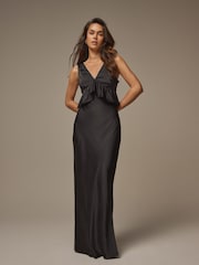 Laura Ashley Black Satin Bias Cut Dress - Image 1 of 8