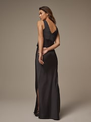 Laura Ashley Black Satin Bias Cut Dress - Image 2 of 8