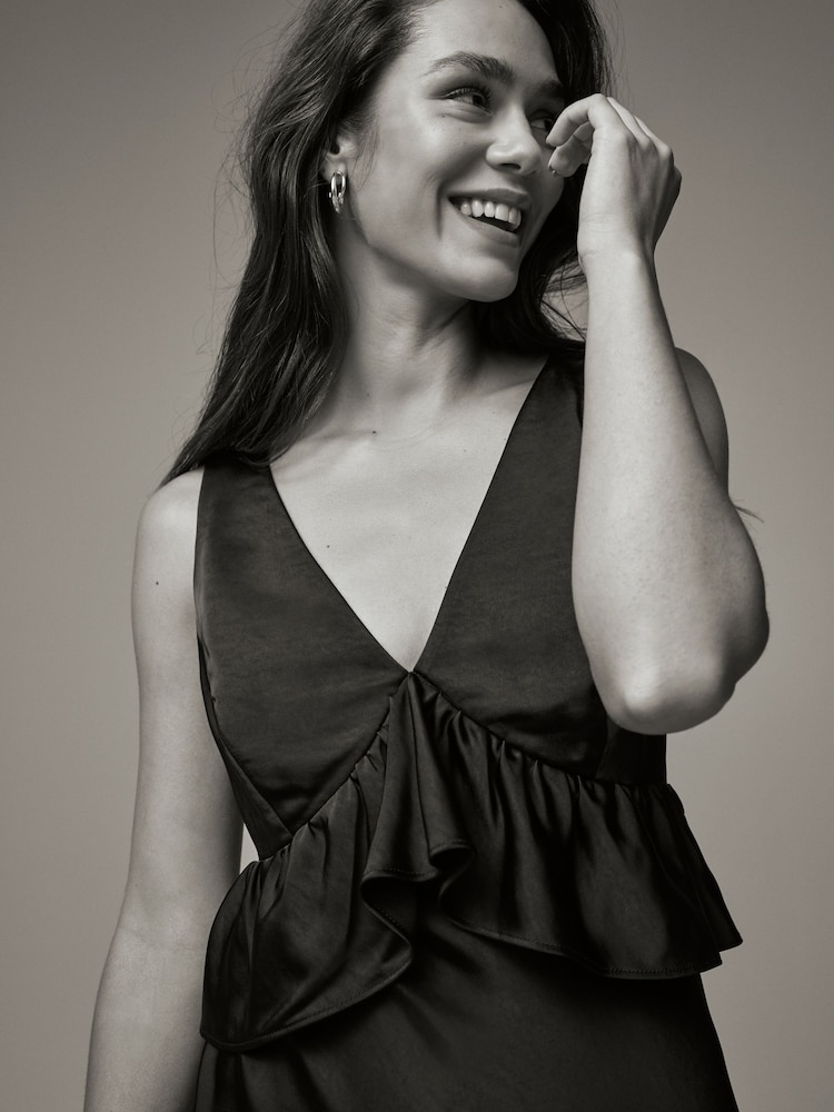 Laura Ashley Black Satin Bias Cut Dress - Image 3 of 8