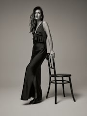Laura Ashley Black Satin Bias Cut Dress - Image 4 of 8