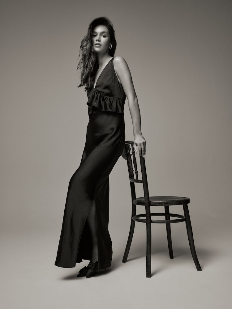Laura Ashley Black Satin Bias Cut Dress - Image 4 of 8