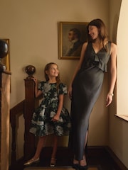 Laura Ashley Black Satin Bias Cut Dress - Image 7 of 8