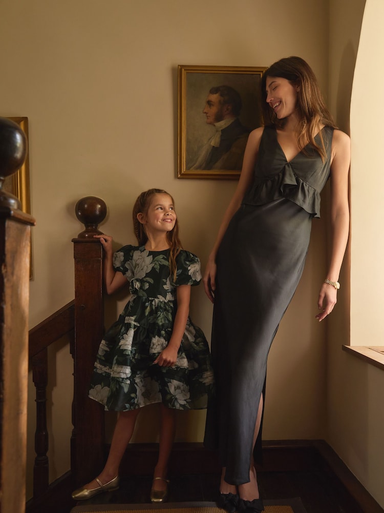 Laura Ashley Black Satin Bias Cut Dress - Image 7 of 8