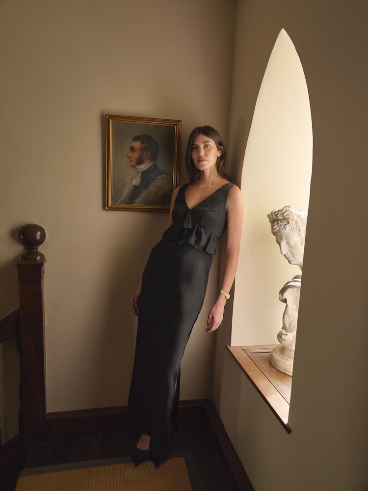 Laura Ashley Black Satin Bias Cut Dress - Image 8 of 8