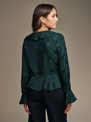 Laura Ashley Green Jacquard Frill Blouse - Image 2 of 4