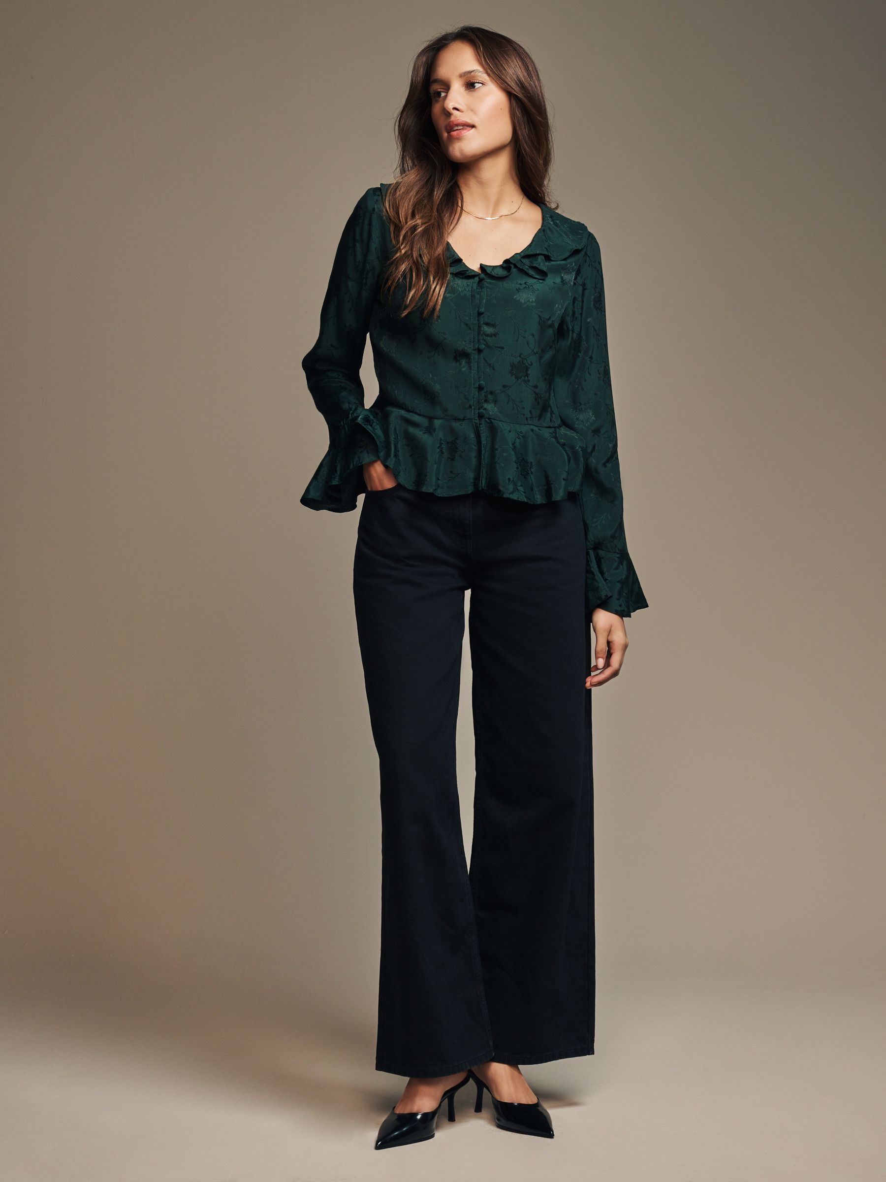 Buy Laura Ashley Green Jacquard Frill Blouse from Next USA