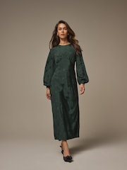 Laura Ashley Green Jacquard Bow Back Midaxi Dress - Image 1 of 4