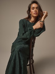 Laura Ashley Green Jacquard Bow Back Midaxi Dress - Image 2 of 4